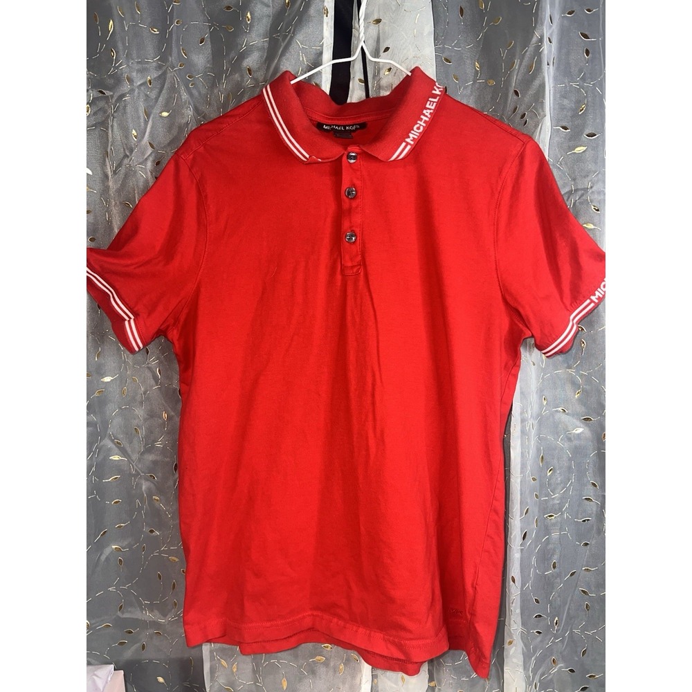 Michael Kors Mens Red Logo Collar Polo Shirt KR3505LFV4 601 Size M
